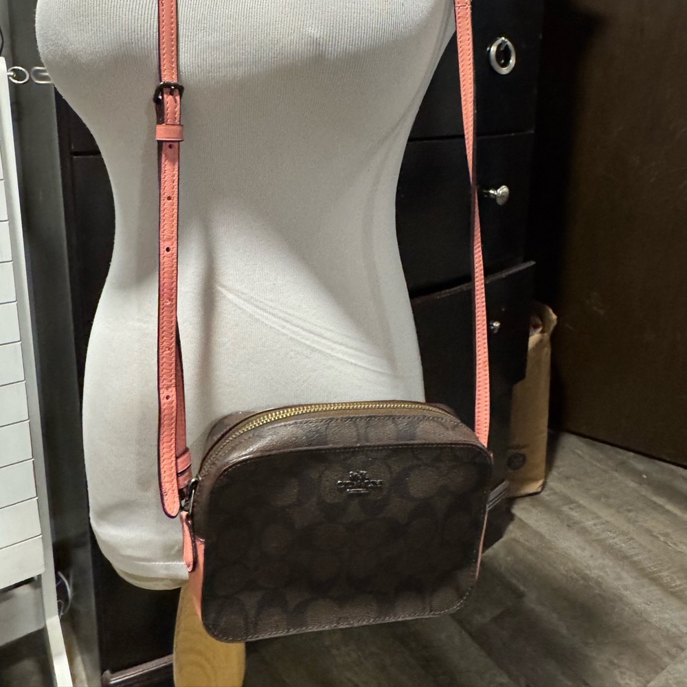Coach Signature Brown and Peach Crossbody with matching wallet